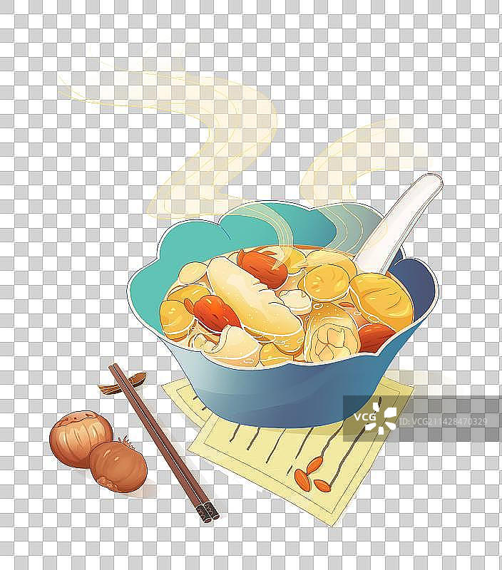 手绘国风中华美食板栗炖鸡汤图片素材