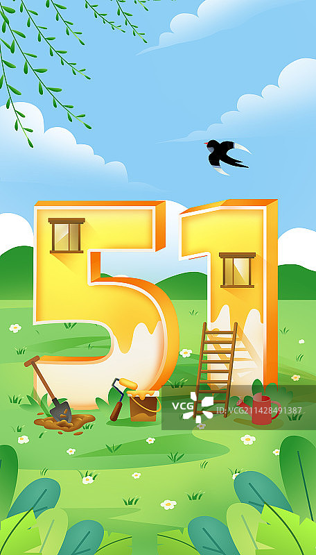 五一劳动节节日插画海报图片素材