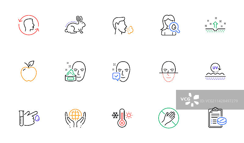 有机测试面部和咳嗽线条图标图片素材