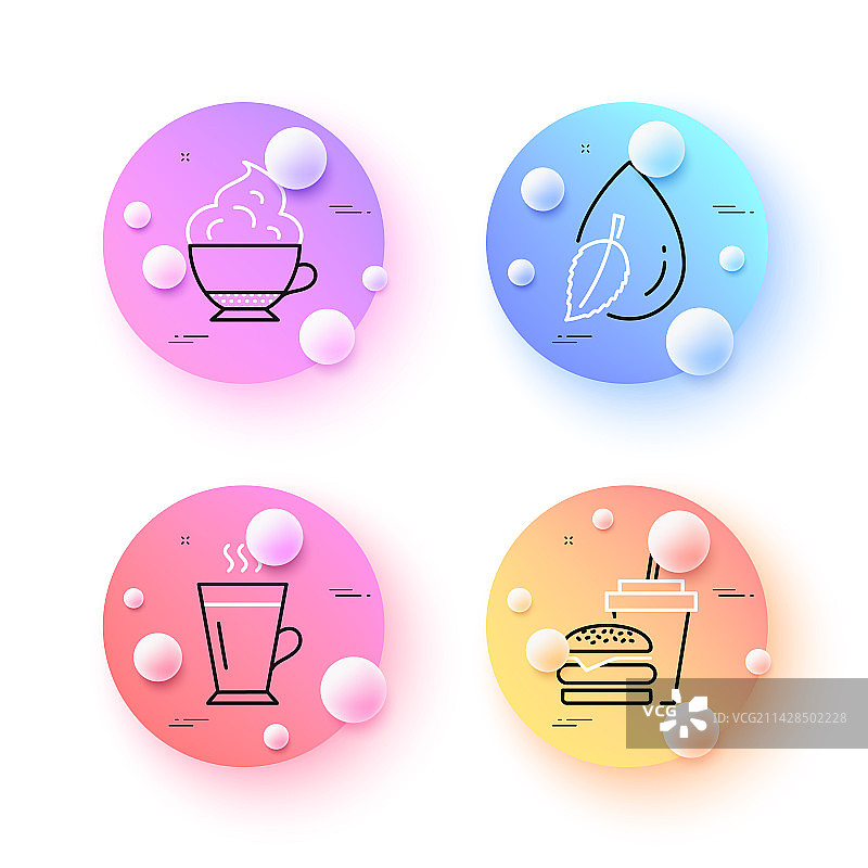 水滴汉堡和拿铁咖啡简约线条图标图片素材