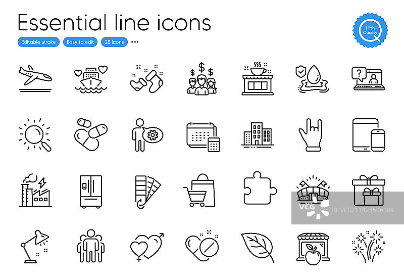 手势和咖啡店线性图标图片素材