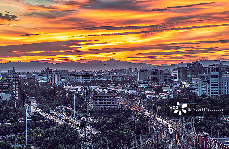 夕阳中的北京城图片素材