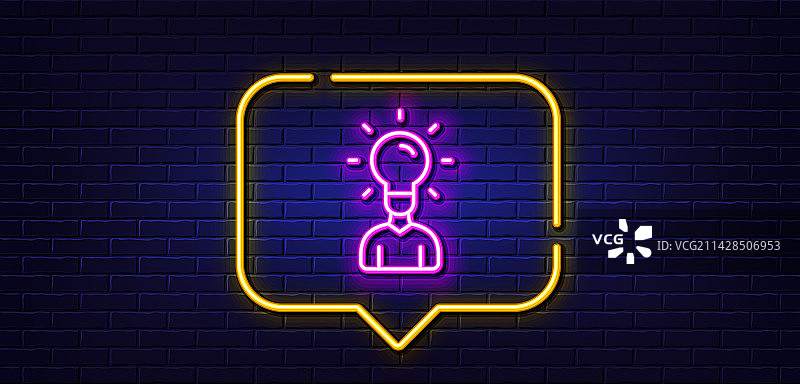 人物轮廓与想法灯泡霓虹灯线条图标图片素材