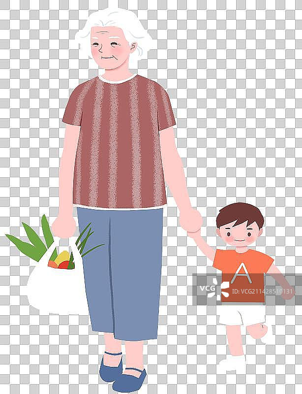 带孩子买菜的老人图片素材