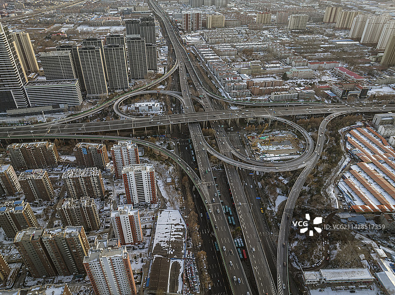 航拍济南腊山立交桥雪景风光图片素材