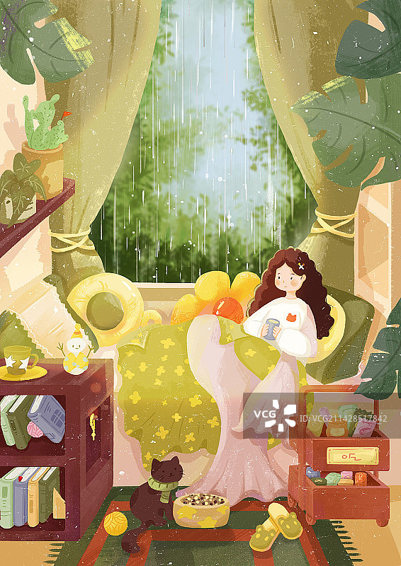 听雨-肌理插画图片素材