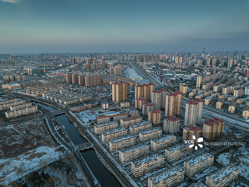 航拍济南兴济河风光图片素材