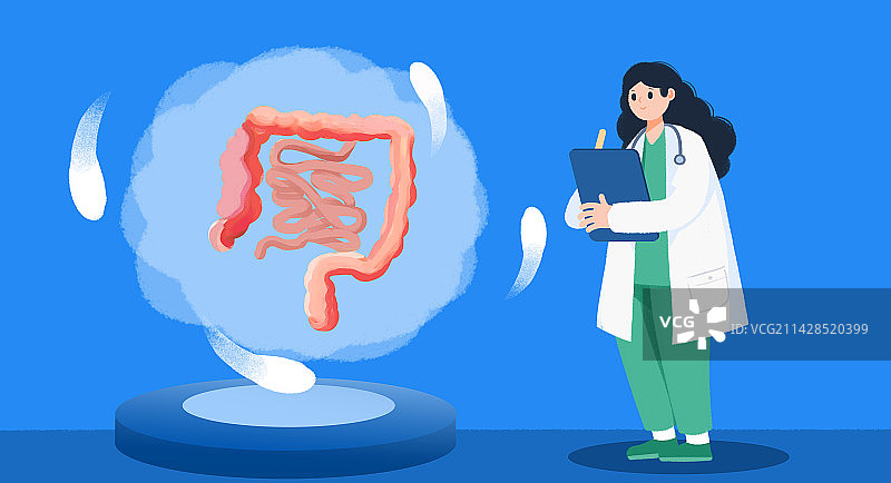 卡通手绘肠癌肠炎疾病插画图片素材