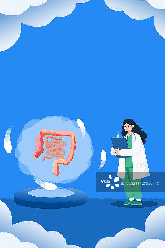 卡通手绘肠癌肠炎疾病插画图片素材