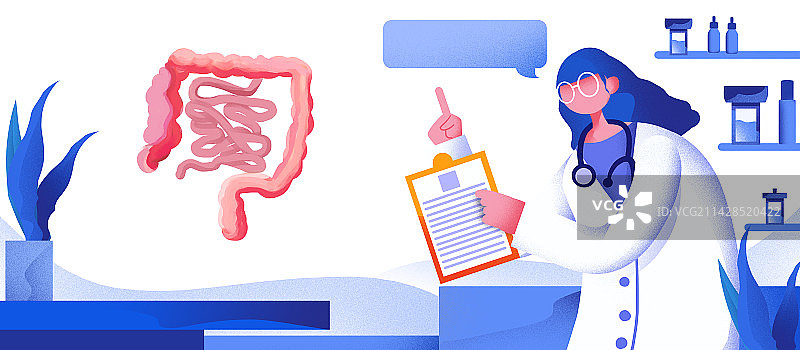 卡通手绘肠癌肠炎疾病插画图片素材