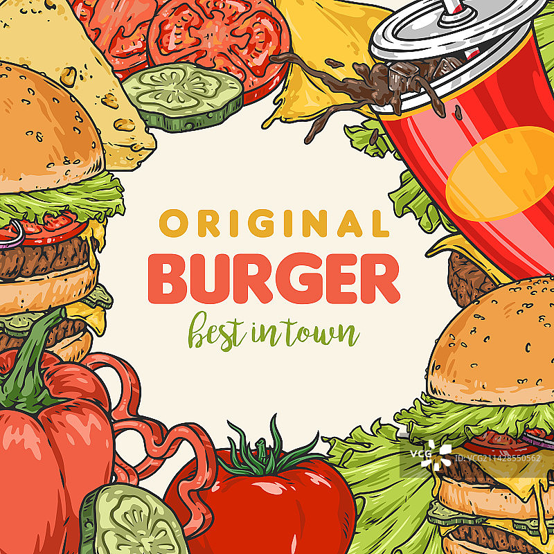 汉堡食材复古彩色宣传单图片素材