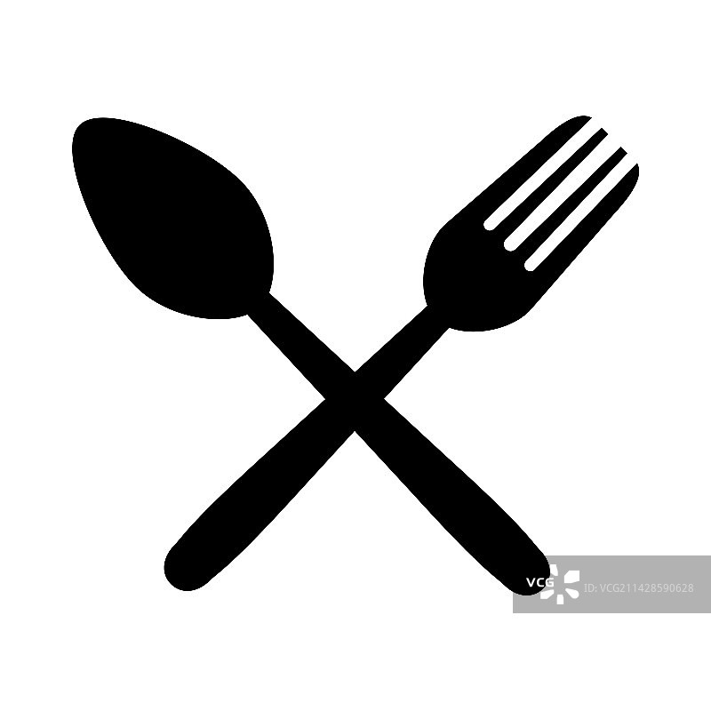 勺子叉子餐具黑色剪影图标图片素材