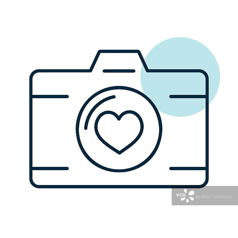 婚礼派对相机与爱心镜头隔离图标图片素材