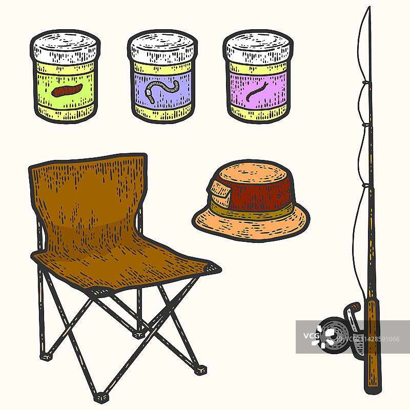 渔具鱼竿折叠椅图片素材