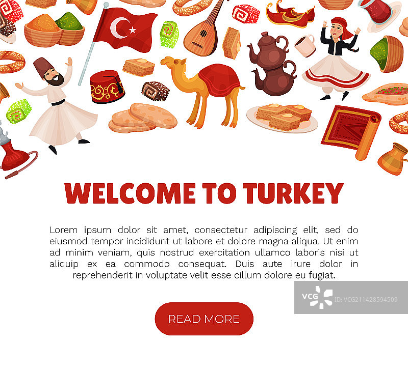 带有地道标志的土耳其旅游横幅设计图片素材