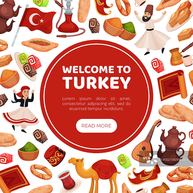 带有地道标志的土耳其旅游横幅设计图片素材