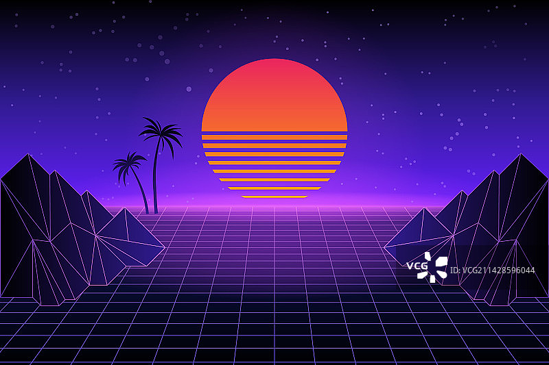 棕榈树霓虹灯复古未来主义景观图片素材