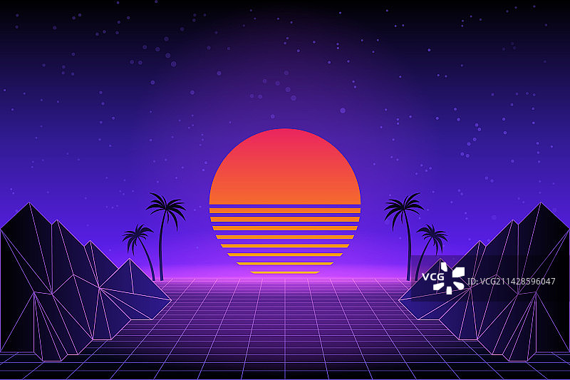 棕榈树霓虹灯复古未来主义景观图片素材