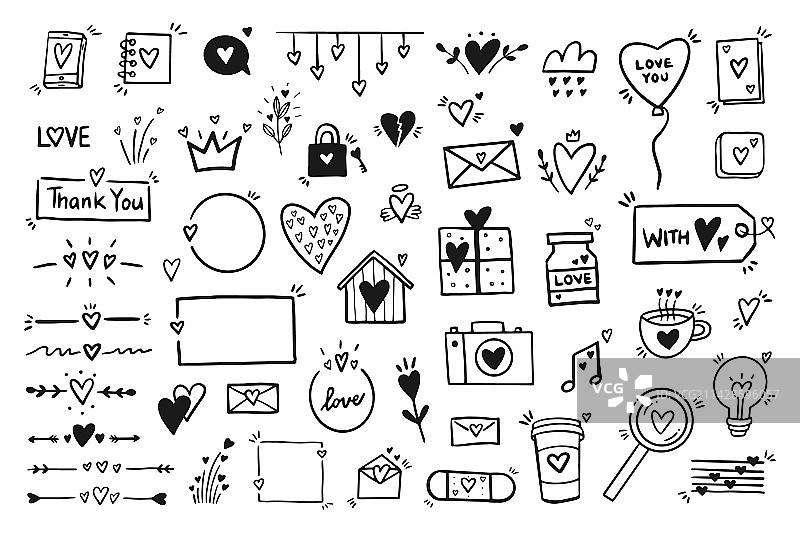 浪漫可爱的涂鸦图标素材图片素材