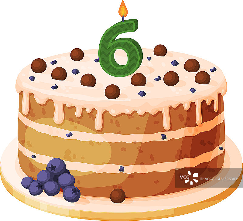 生日蛋糕上的6岁数字蜡烛图片素材