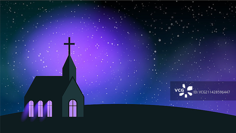 夜空星系中的教堂建筑图片素材