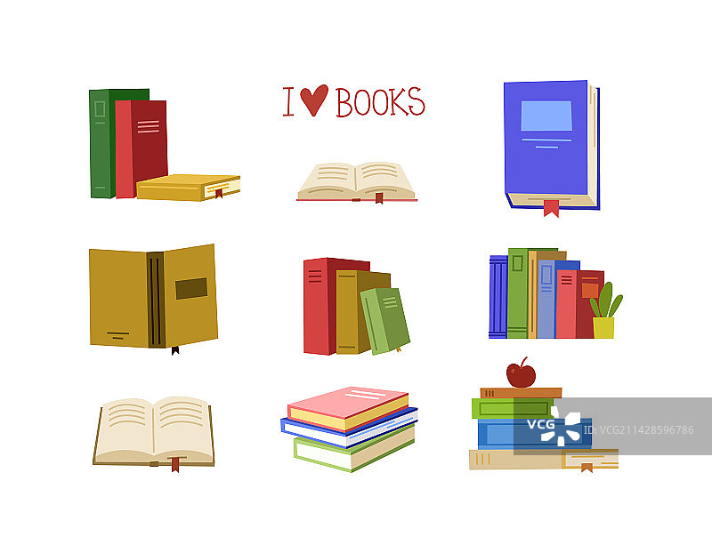 扁平手绘风格书籍图标合集图片素材