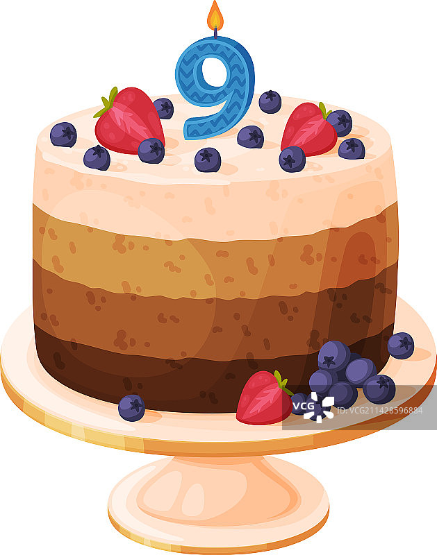 生日蛋糕上的9岁节日蜡烛图片素材