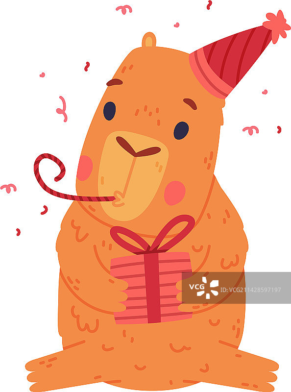 戴着派对帽的可爱蓬松小水豚图片素材