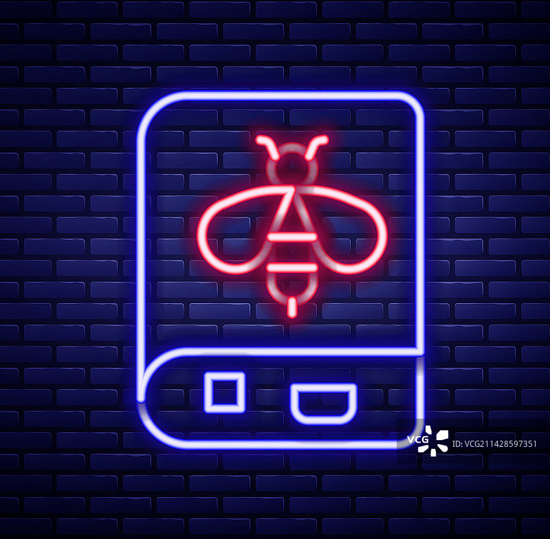 发光霓虹灯线：关于蜜蜂的书籍图标图片素材