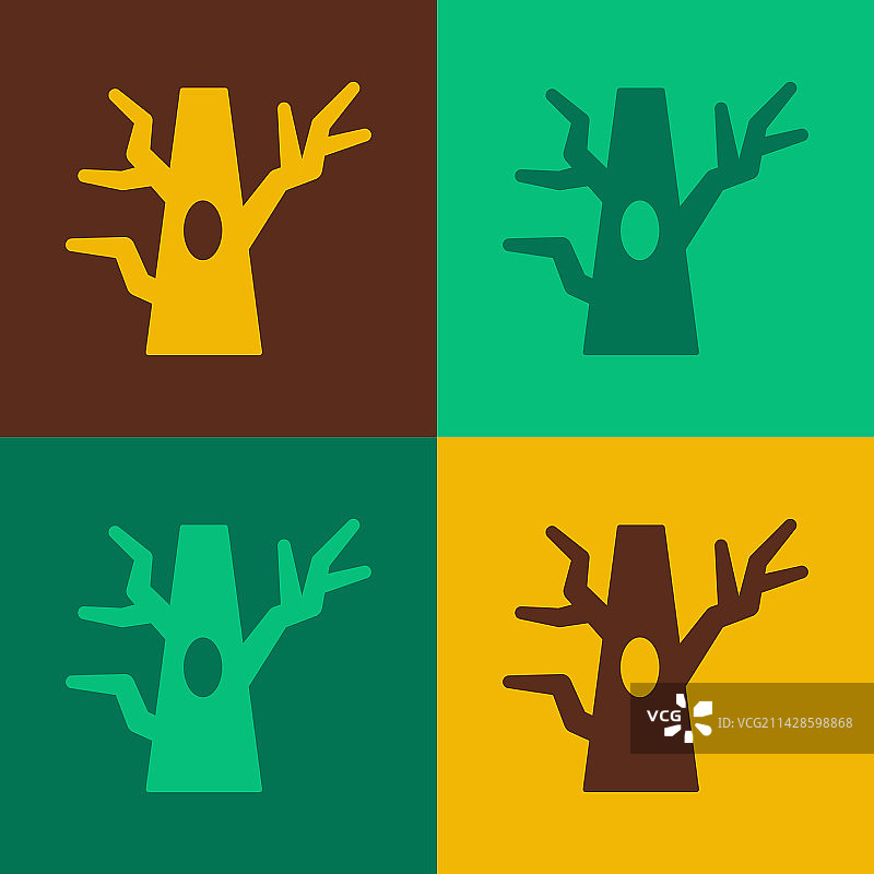 彩色背景上的波普艺术光秃秃的树图标图片素材