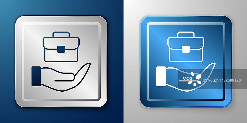 蓝色背景中手持白色公文包图标图片素材