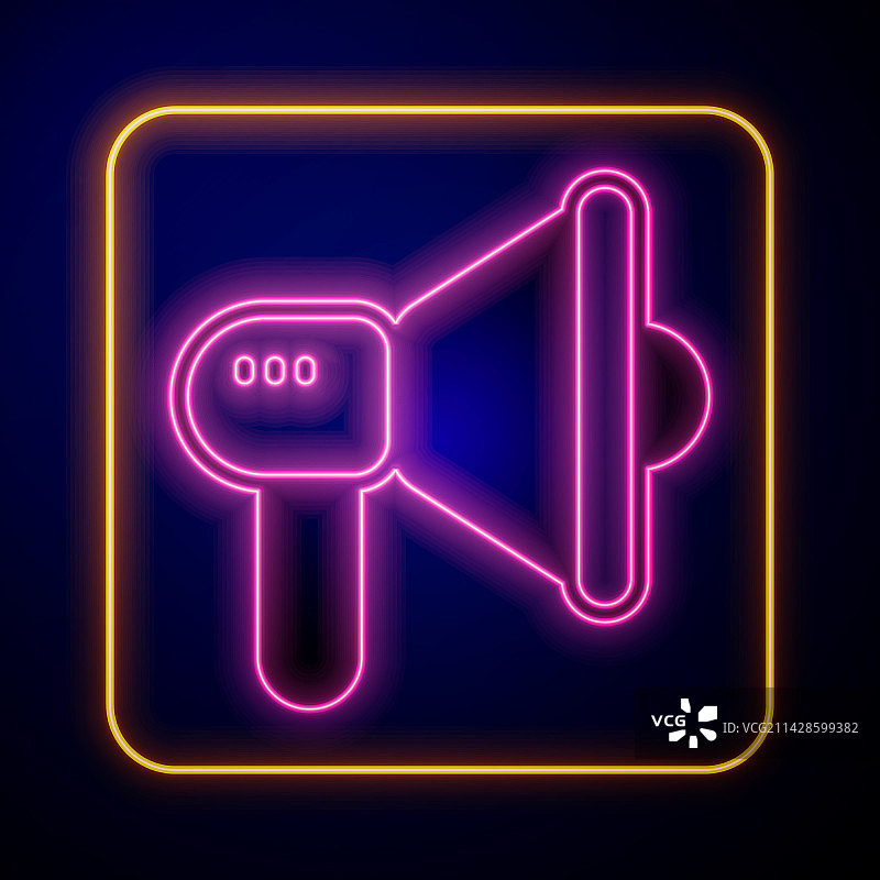 黑色背景上的发光霓虹灯扩音器图标图片素材