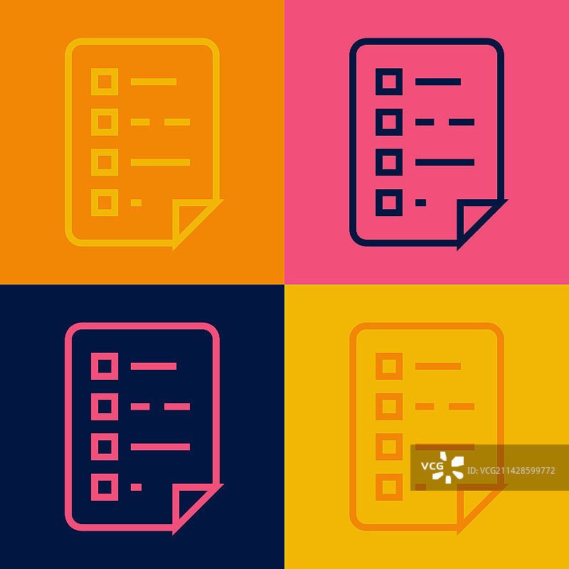 波普艺术风格带清单的剪贴板图标图片素材