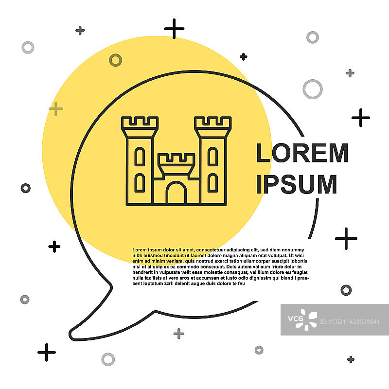 白色背景上的黑色线条城堡图标图片素材