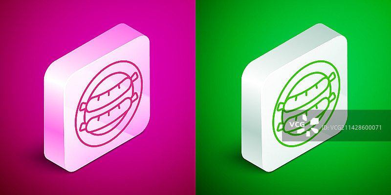 2.5D粉色背景上的等距线条香肠图标图片素材