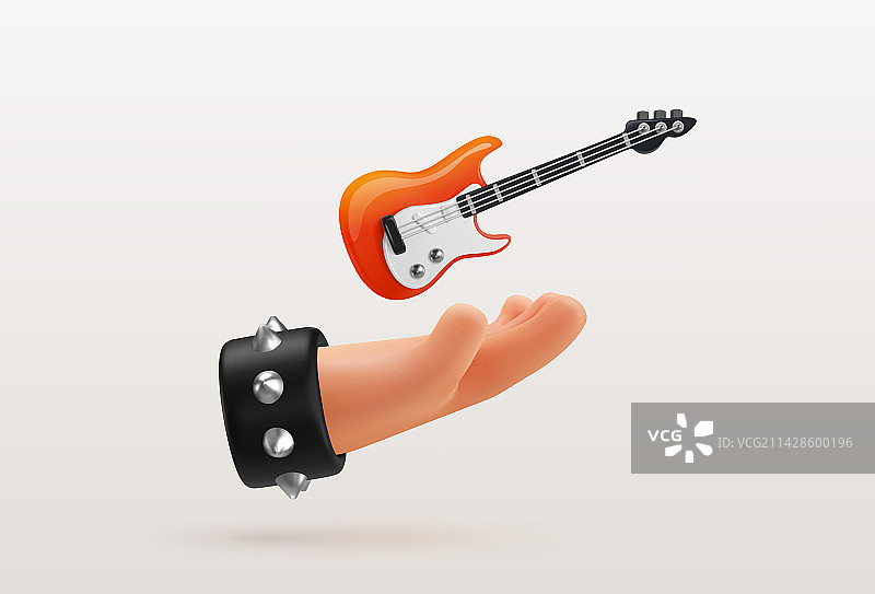 3D卡通手持红色电吉他图片素材