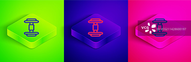 2.5D线条哑铃图标，绿色背景图片素材