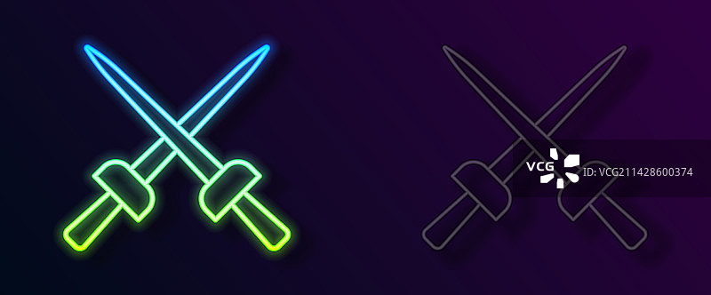 黑色背景上发光的霓虹灯围栏图标图片素材