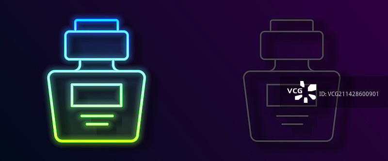 黑色背景上发光的霓虹香水瓶图标图片素材