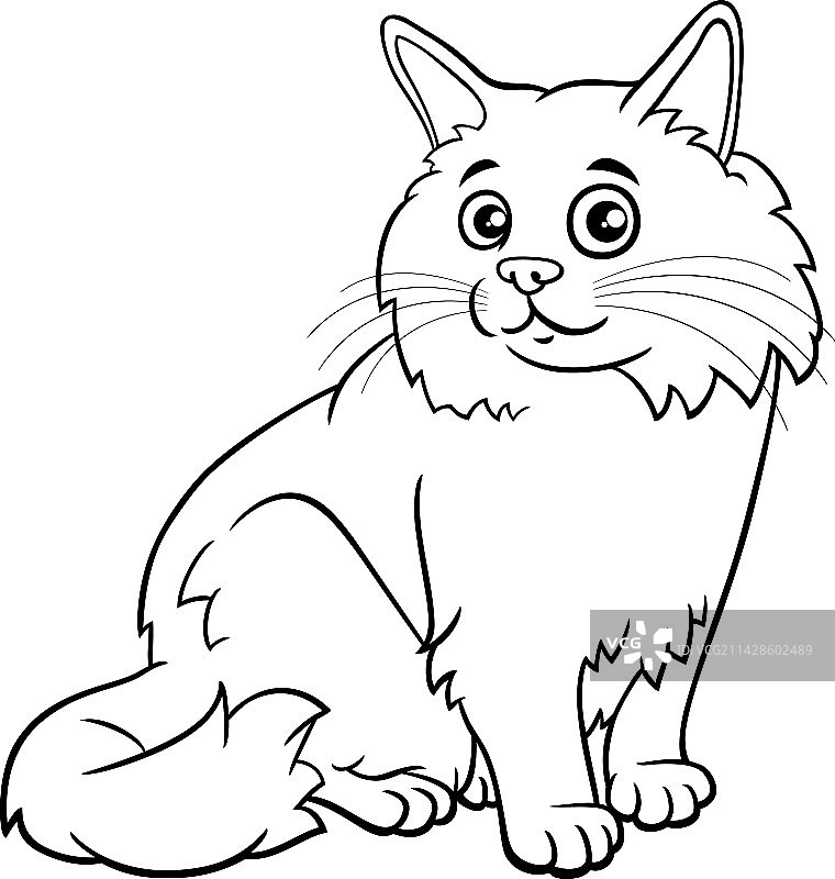 卡通蓬松猫动物角色涂色页图片素材