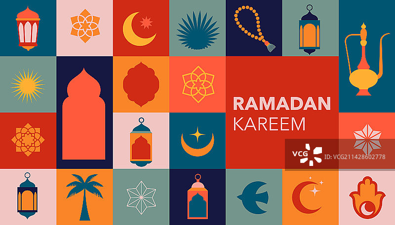 几何风格的彩色伊斯兰斋月图片素材