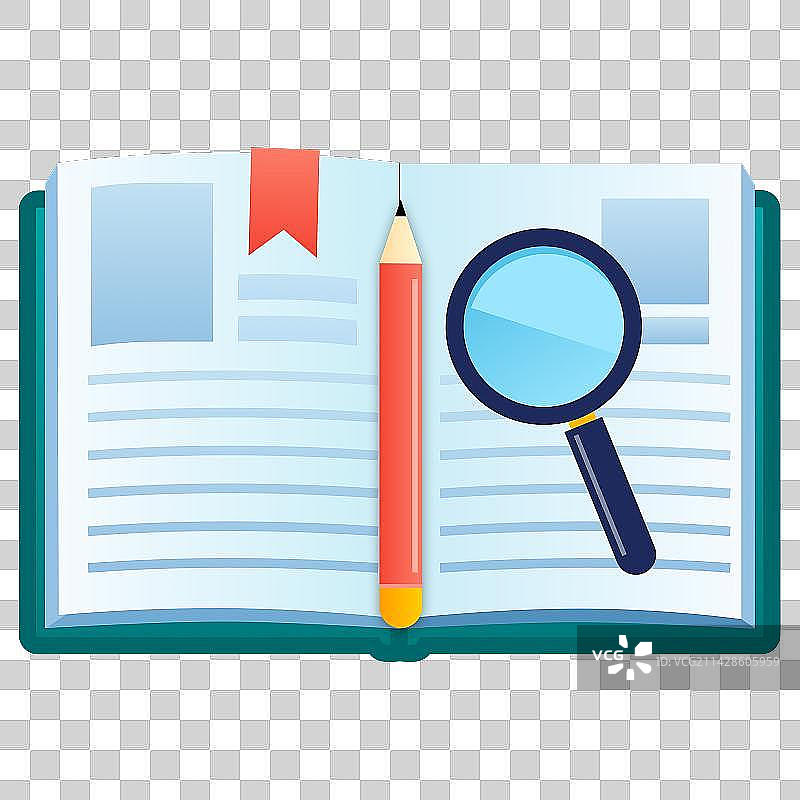 翻开的书放大镜查看元素图片素材