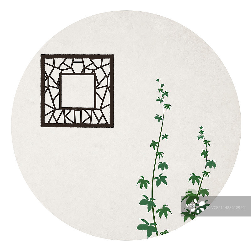 古窗植物插画图片素材
