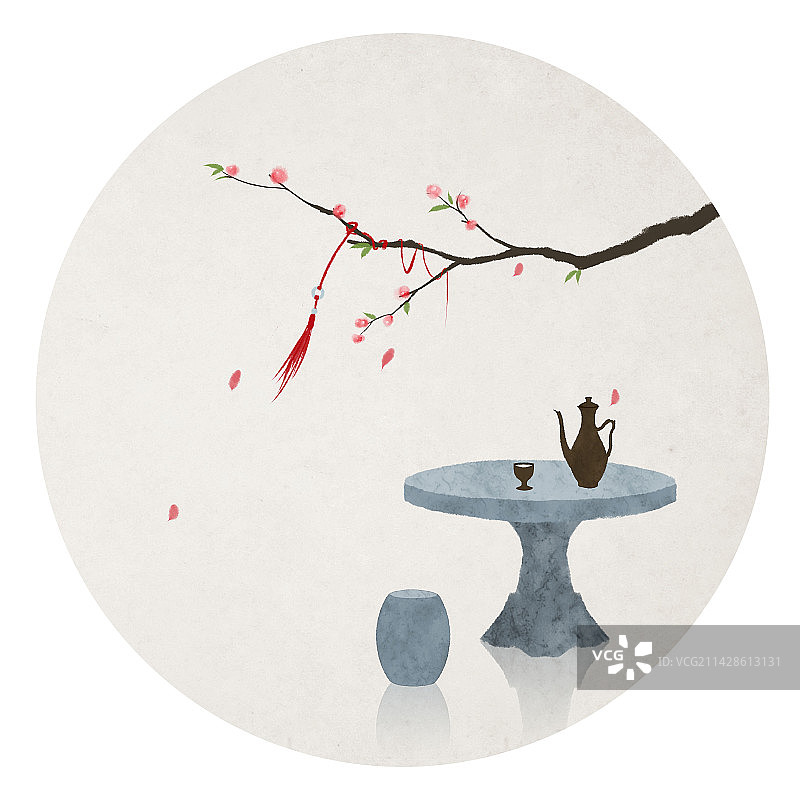 花间一壶酒插画图片素材