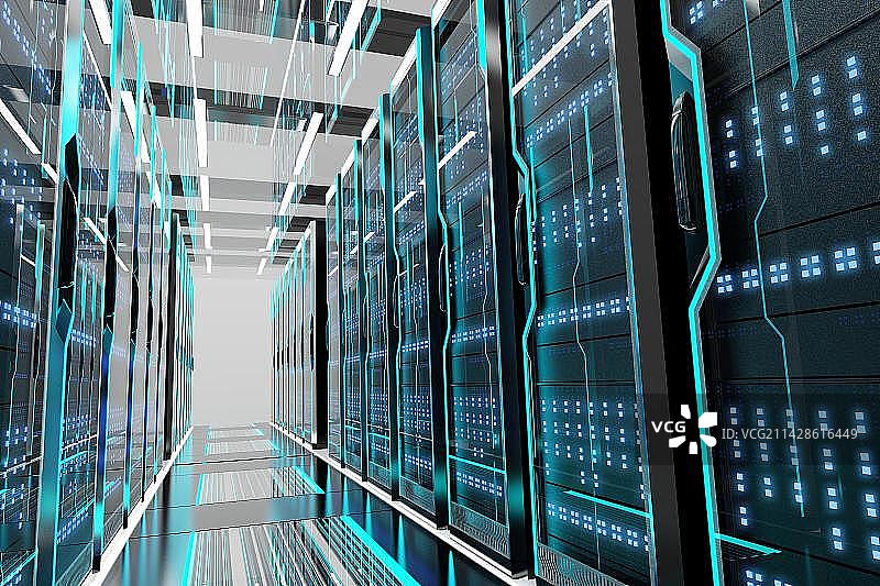 3D渲染科技感机柜数据储存中心图片素材
