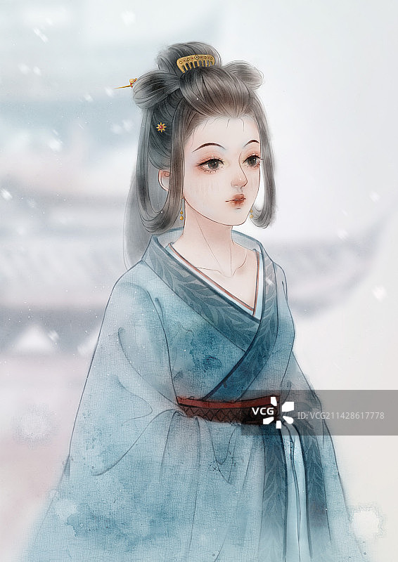 各朝代的华服美人插画—南北朝图片素材