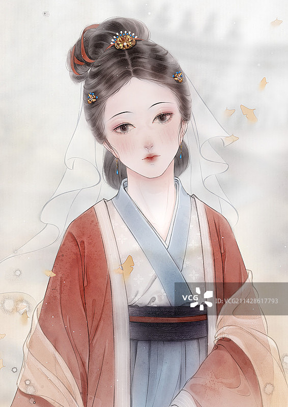 各朝代的华服美人插画—元朝图片素材