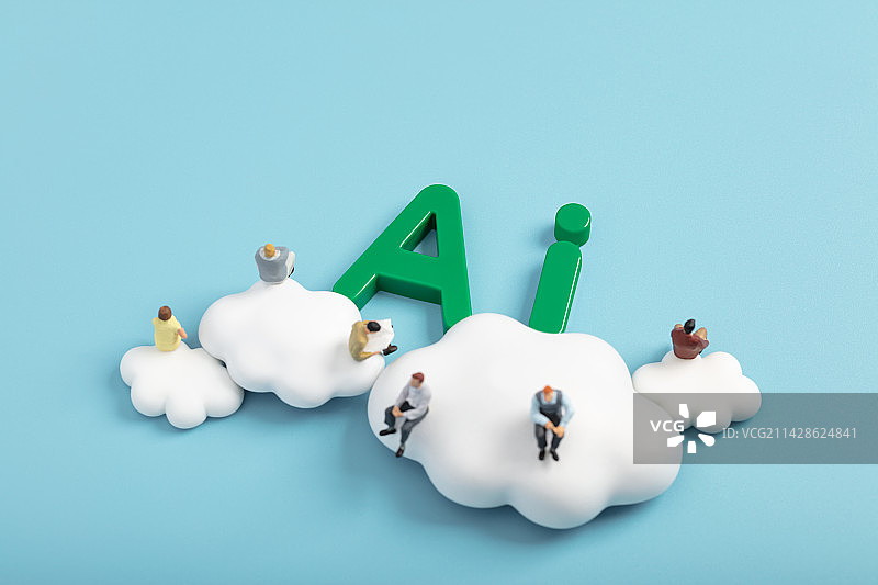 微缩创意云端上的字母AI与人群图片素材