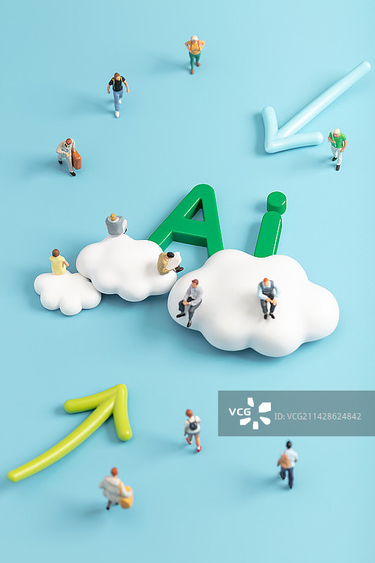 微缩创意云端上的字母AI与人群图片素材