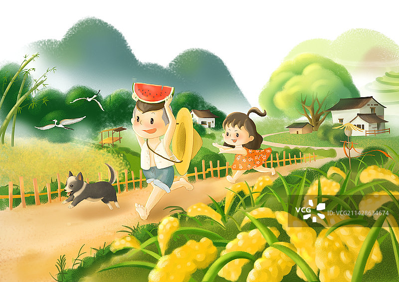 夏季节气儿童乡村插画图片素材